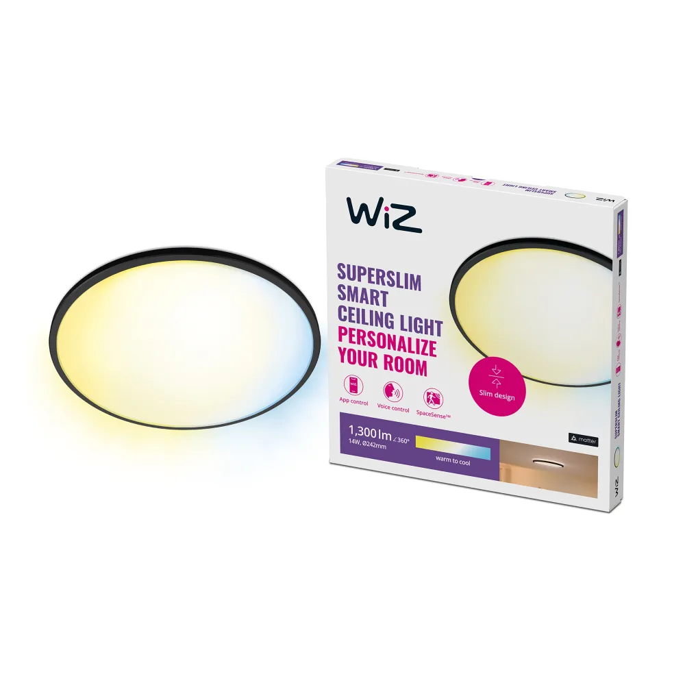 WiZ Plafón SuperSlim Negro 14W 1300lm 33799200 Philips