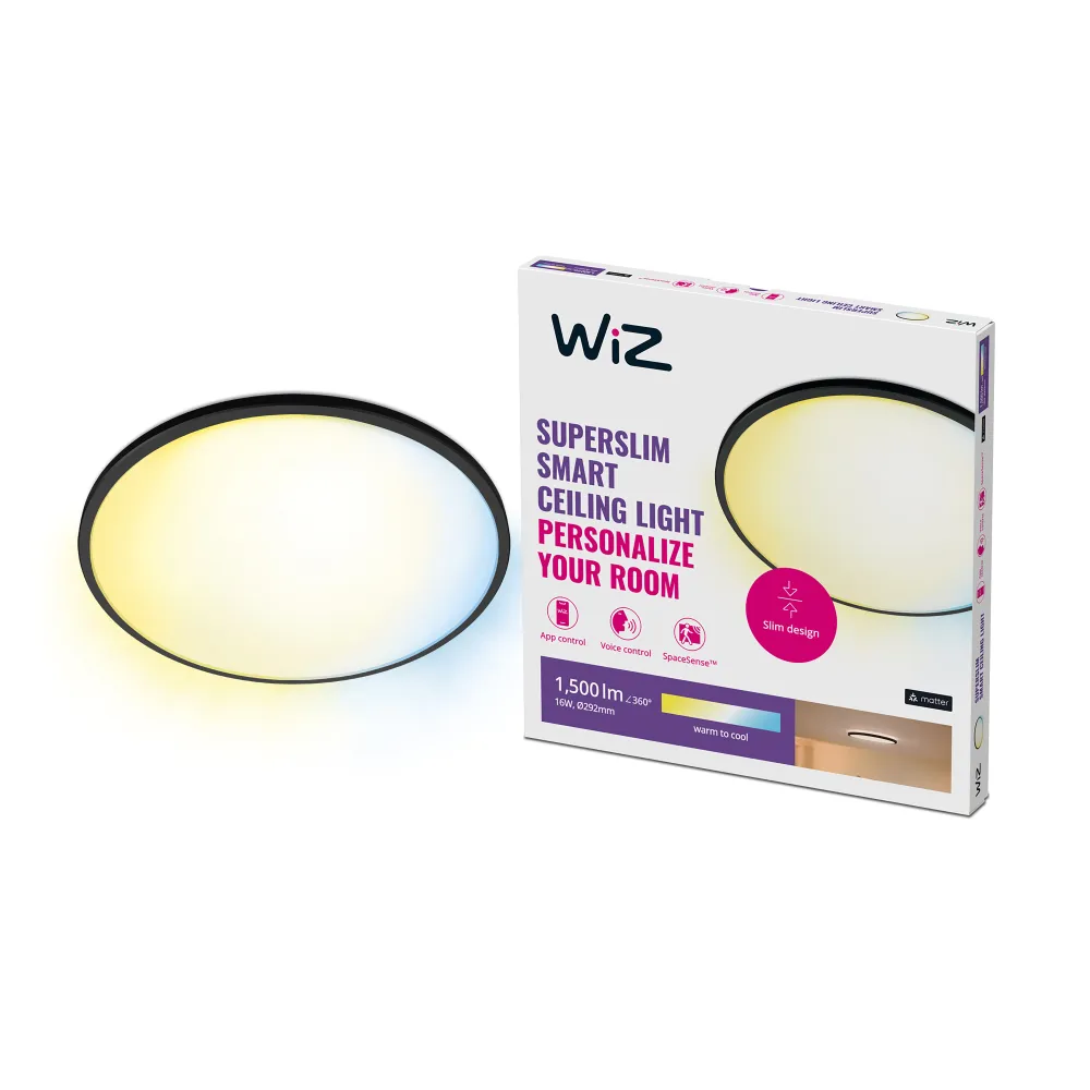 WiZ Plafón SuperSlim Negro 16W 1500lm 33803600 Philips