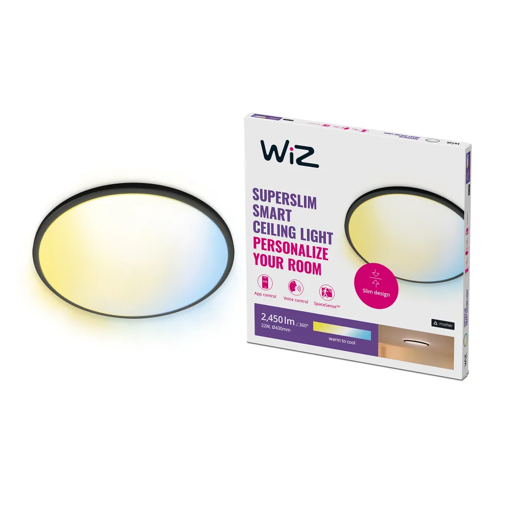 WiZ White Ambiance Plafón SuperSlim Negro 22W 2450lm 55495500 Philips