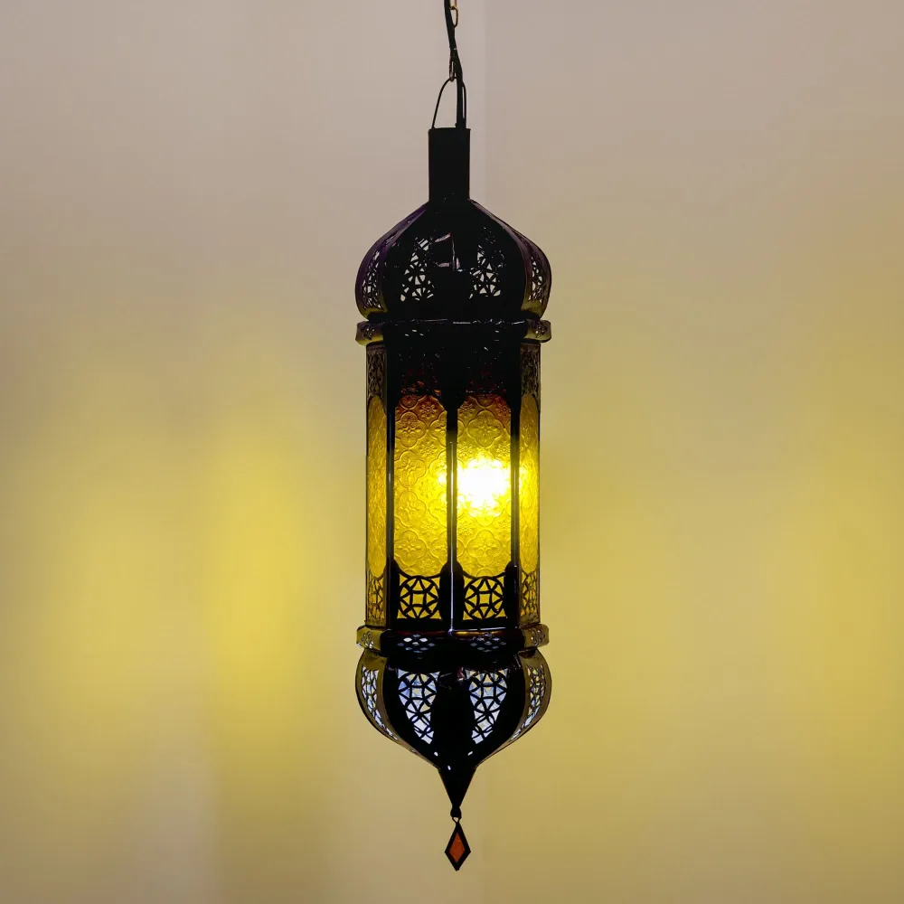 Plafonnier arabe en verre moutarde A4 65 cm