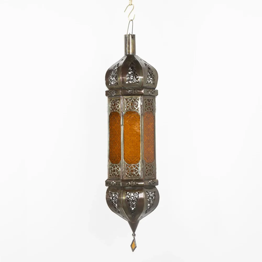 Plafonnier arabe en verre moutarde A4 65 cm