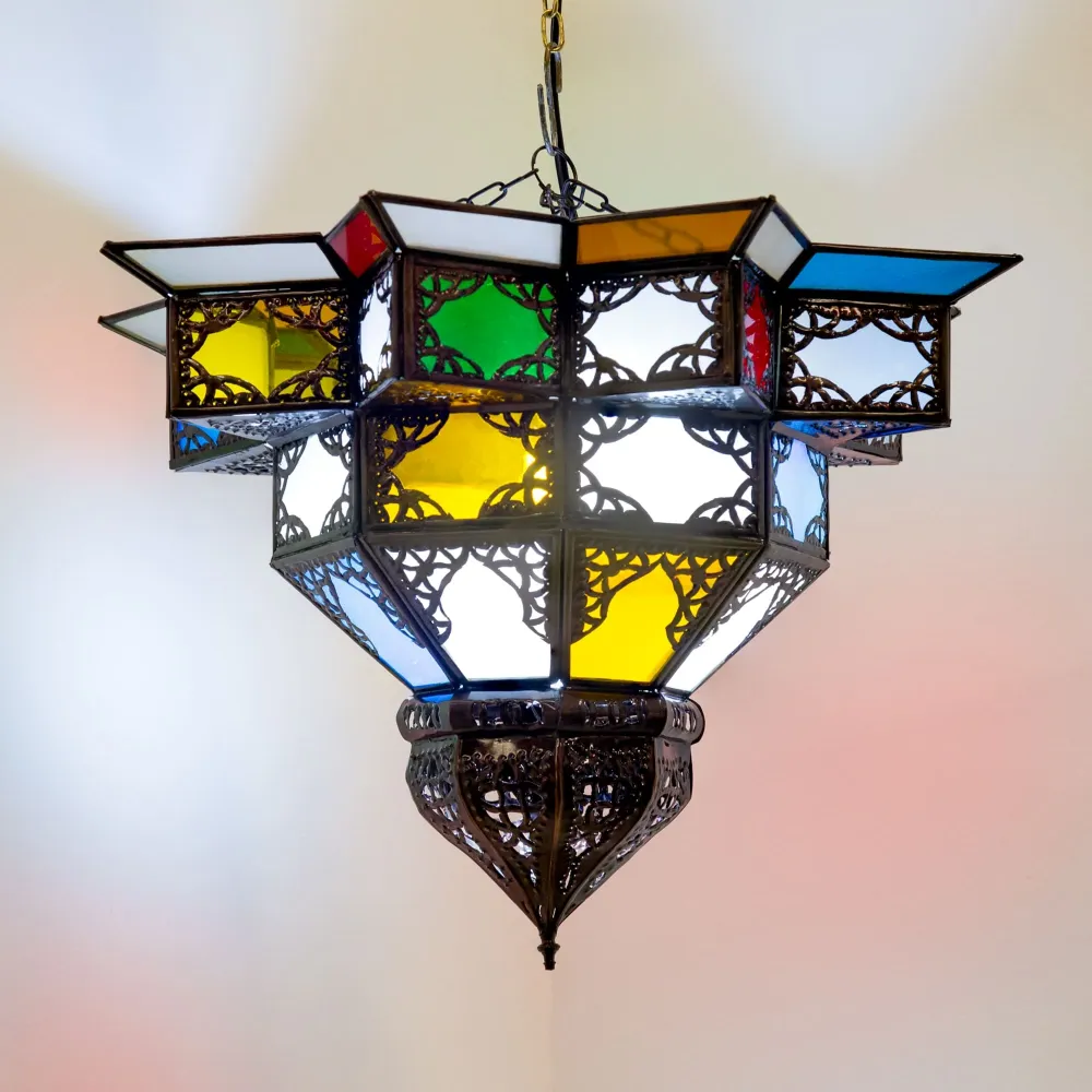 Plafonnier arabe en verre multicolore F4B 37x28