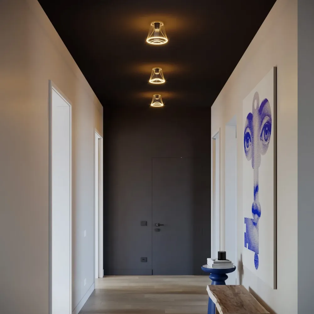 Plafonnier design avec ampoule Ghost en forme de cône transparent - Noir