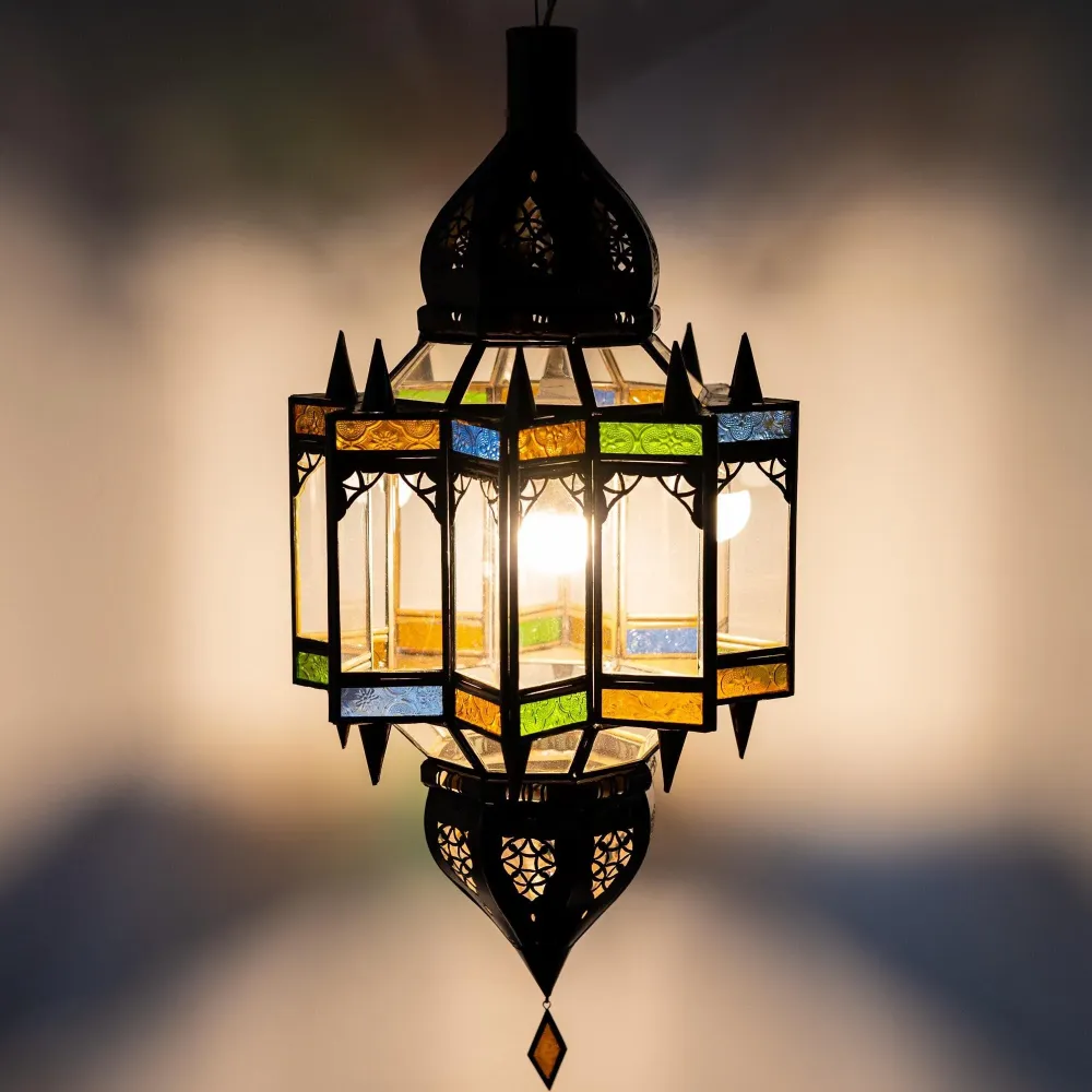 Plafonnier marocain en verre et fer forgé Asad