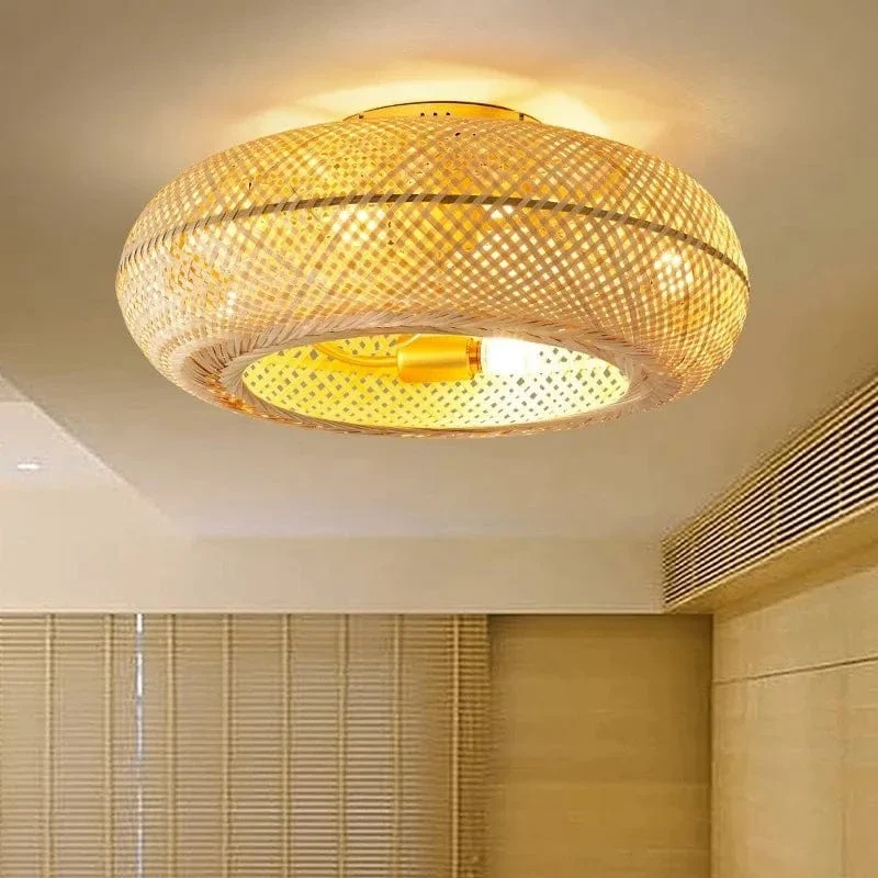 Plafonnier ventilateur rotin