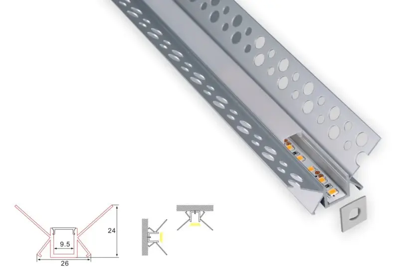 Profil en plâtre construit - | 1 mètre Buitenhoek | Aluminium 26 x 24 | Bande LED de COB