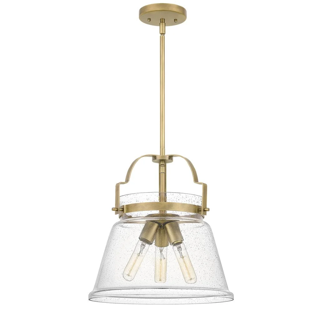 Suspension Quoizel Wimberley 3L en acier, verre clair bullé, douille E27