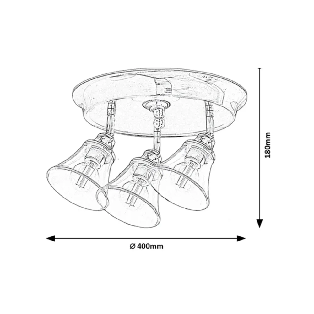 Rabalux plafonnier, salle de bain, IP44, 3 prises E14, max 40W, chrome, Antoine