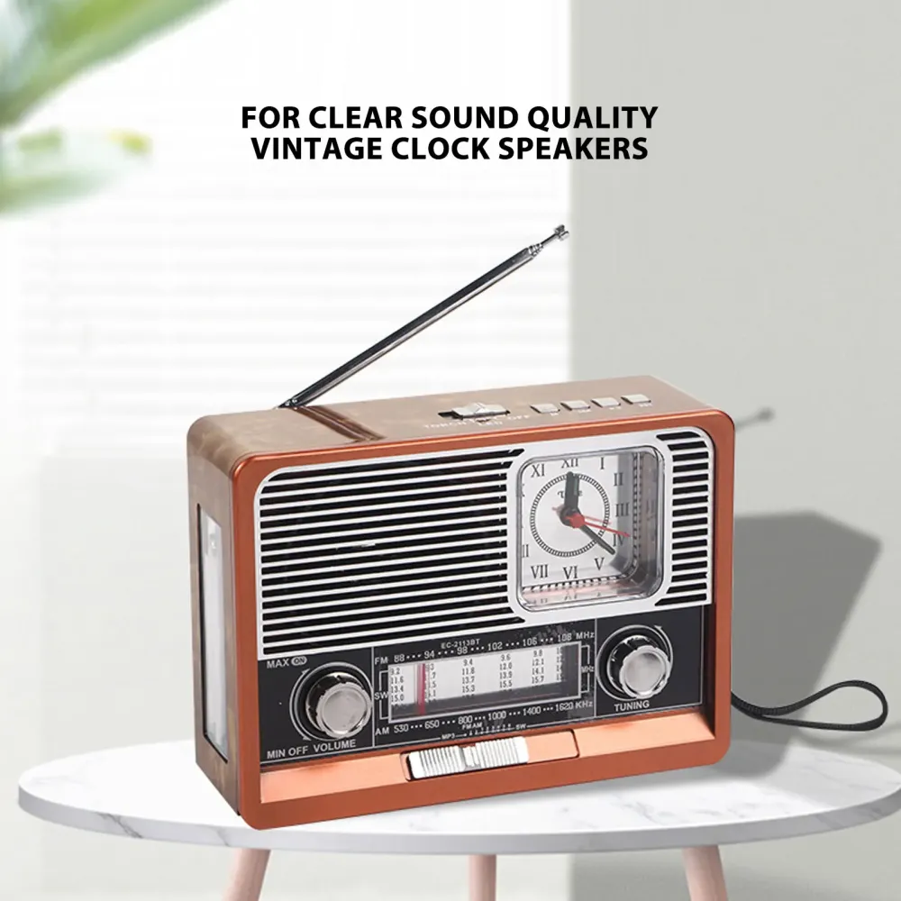 Radio réveil vintage Bluetooth avec lampe LED, grain de bois et fonction MP3 pour bureau et voyage
