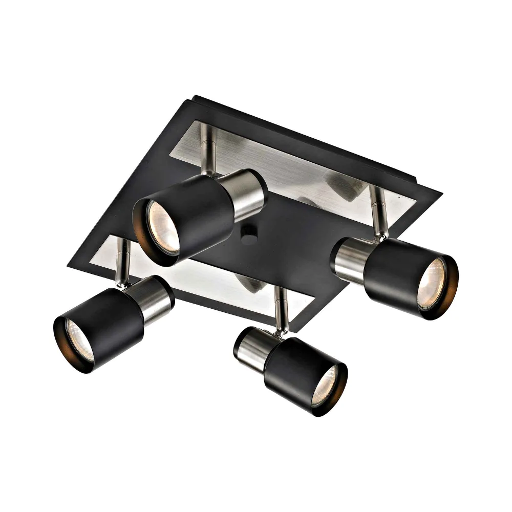 Rail d'éclairage Jackson à 4 têtes en nickel brossé et noir mat, 11,1" x 6,1"