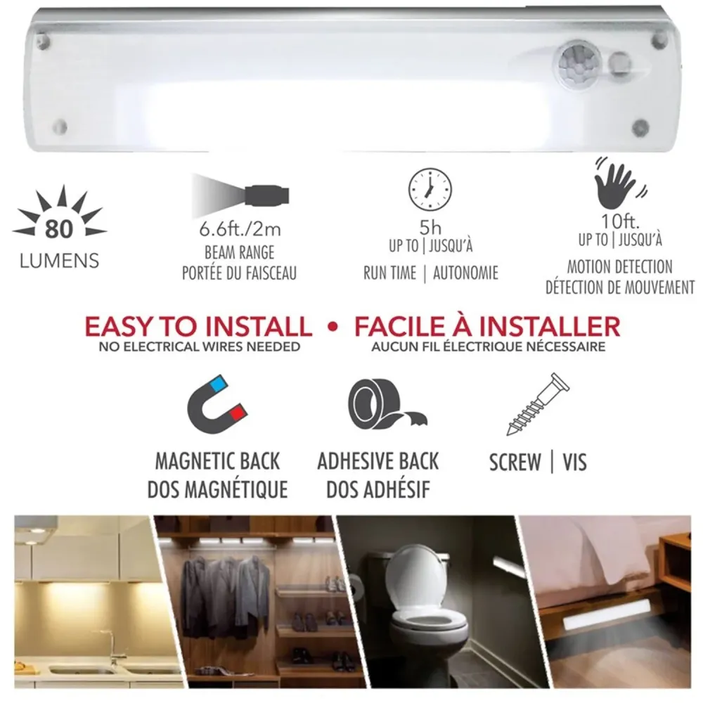 RCA - Éclairage Sans-Fil COBLED avec Détecteur de Mouvement, 80 Lumens, Blanc