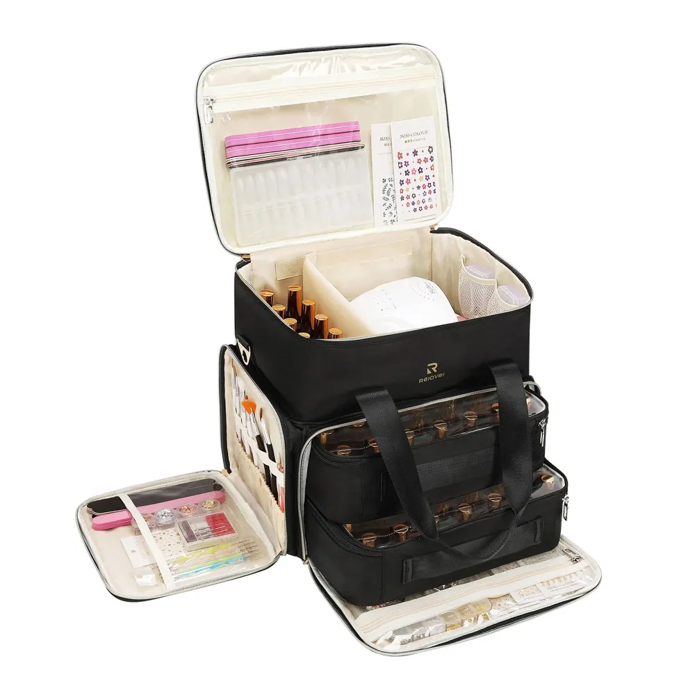 Relavel Organisateur Vernis Double-Couche – 80 Bouteilles (15ml) + Sac Lampe Ongles Noir