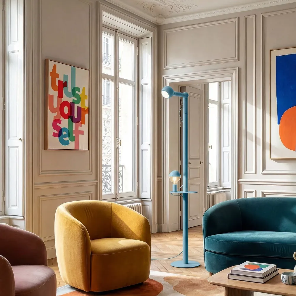 Rocco XXL - Lampadaire avec Fiche UK et Ampoule Maria et Camo - Bleu