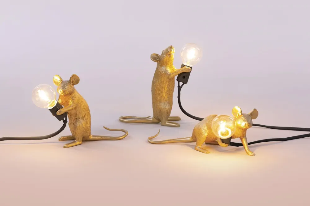 Gold Mouse Lamp 2 - Lampe à Poser Souris Assise Seletti