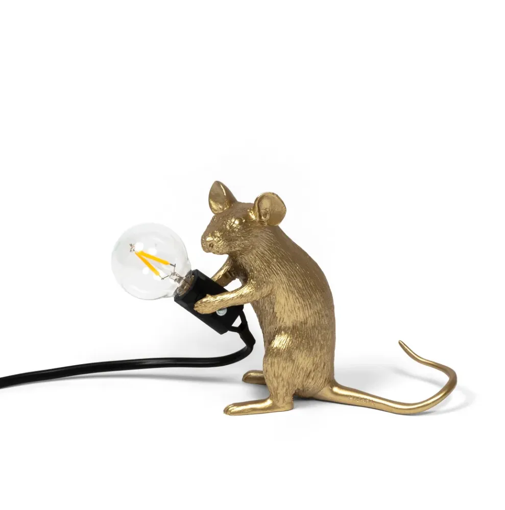 Gold Mouse Lamp 2 - Lampe à Poser Souris Assise Seletti