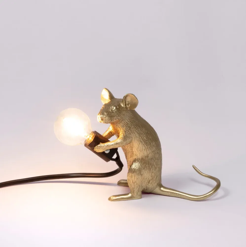 Gold Mouse Lamp 2 - Lampe à Poser Souris Assise Seletti