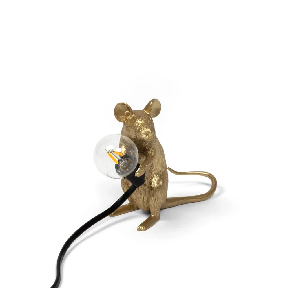 Gold Mouse Lamp 2 - Lampe à Poser Souris Assise Seletti