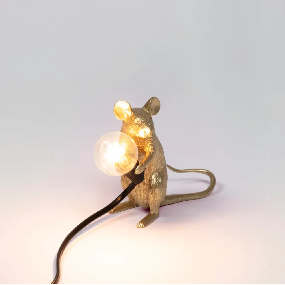 Gold Mouse Lamp 2 - Lampe à Poser Souris Assise Seletti