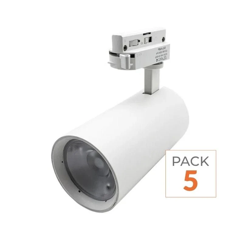 Spot LED sur Rail 30W 45° Monophasé BLANC (Pack de 5) Silamp