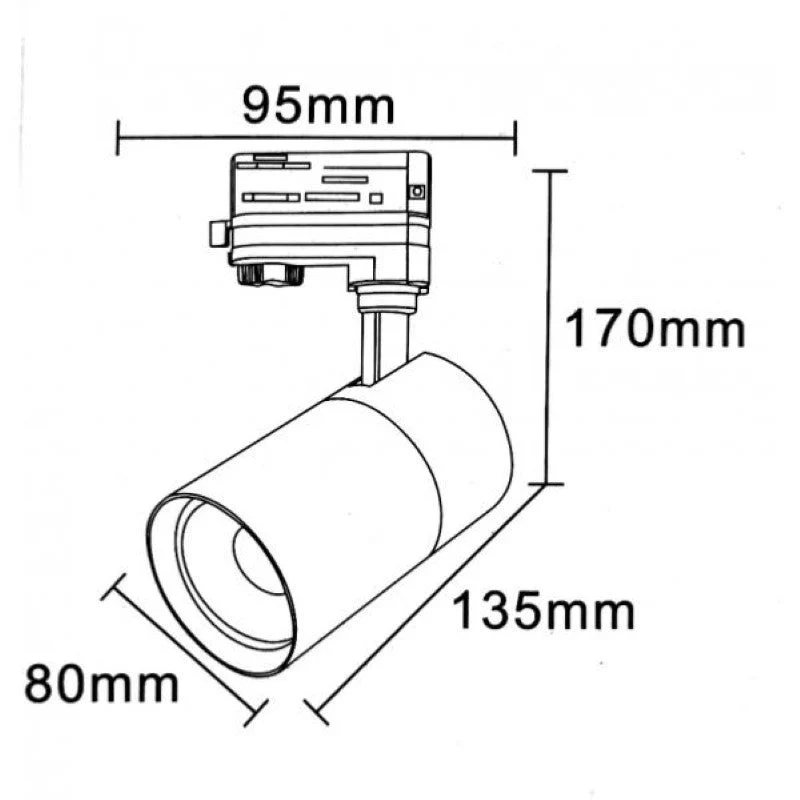 Spot LED sur Rail Triphasé Blanc 30W 80° Silamp