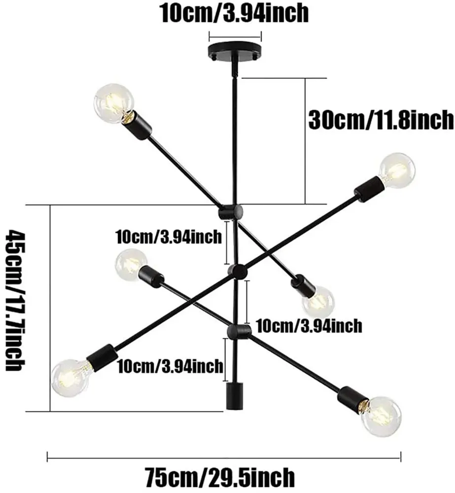 Spoutnik Lustre Plafonnier Plafonnier 6 lumières Moyen-Century Moderne Angle Réglable Pendentif Lumière Lumière pour Chamb...