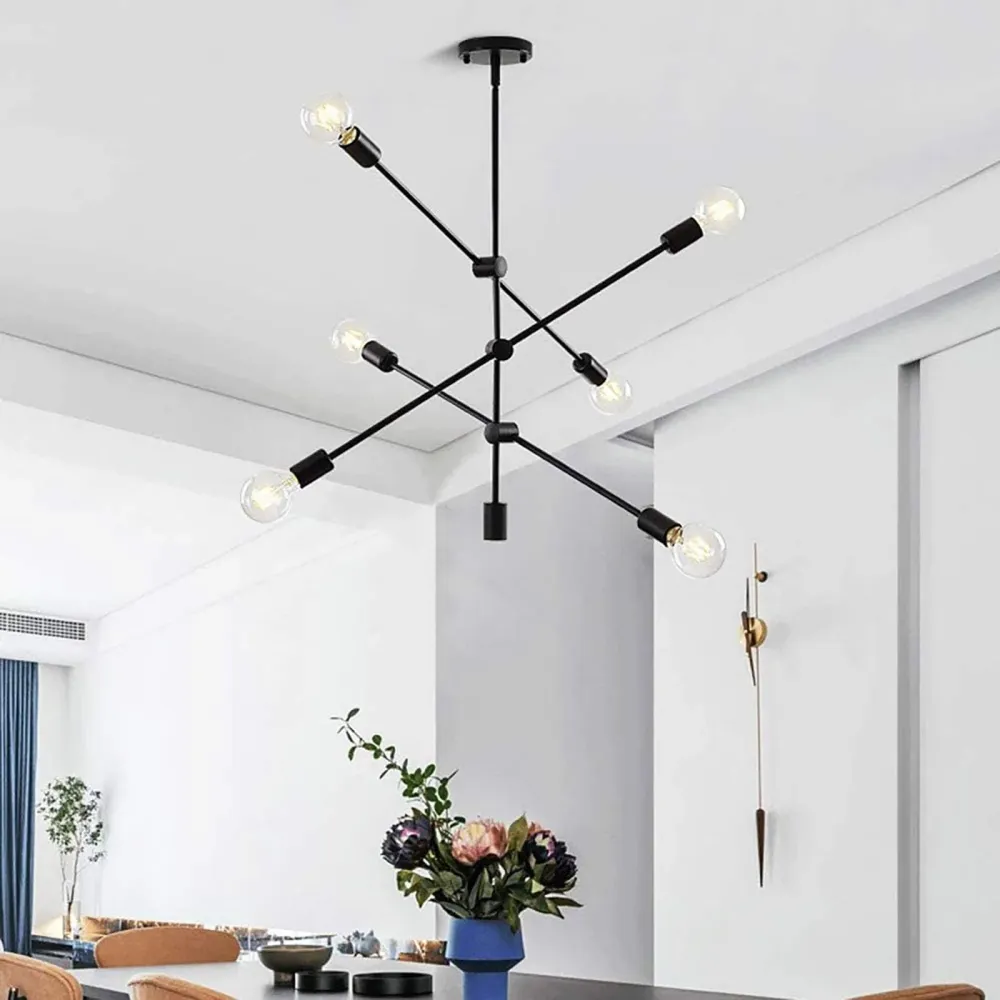 Spoutnik Lustre Plafonnier Plafonnier 6 lumières Moyen-Century Moderne Angle Réglable Pendentif Lumière Lumière pour Chamb...