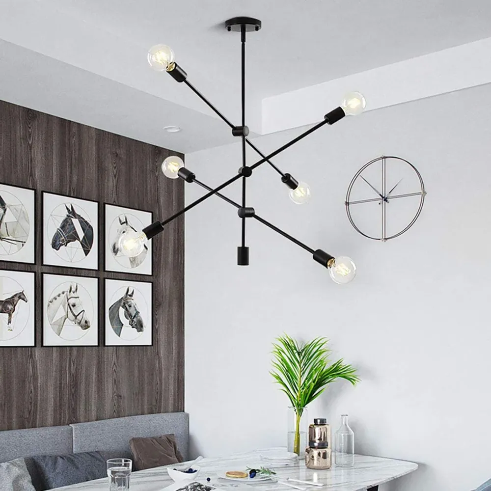 Spoutnik Lustre Plafonnier Plafonnier 6 lumières Moyen-Century Moderne Angle Réglable Pendentif Lumière Lumière pour Chamb...