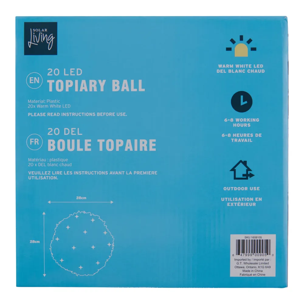 Boule topiaire solaire Solar Living, 11 po x 11 po