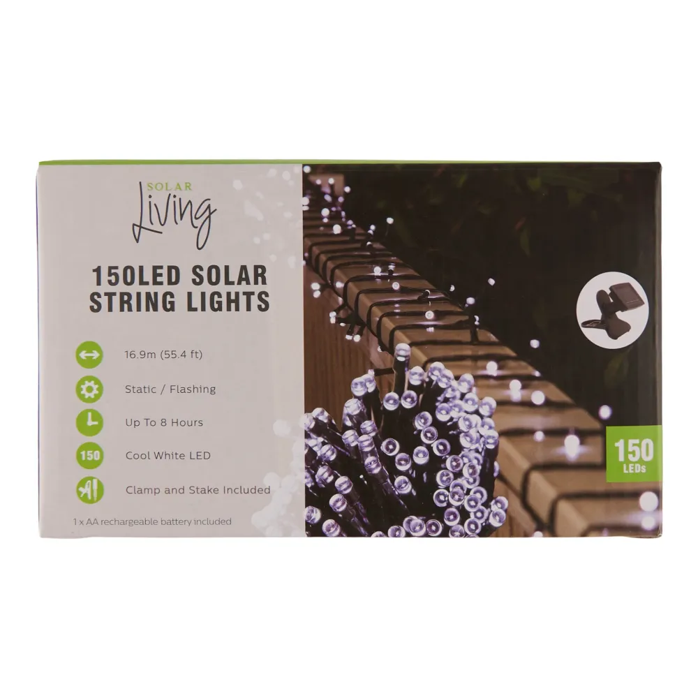 Guirlande de 150 ampoules à DEL à l'énergie solaire Solar Living – blanc pur - 55 pi