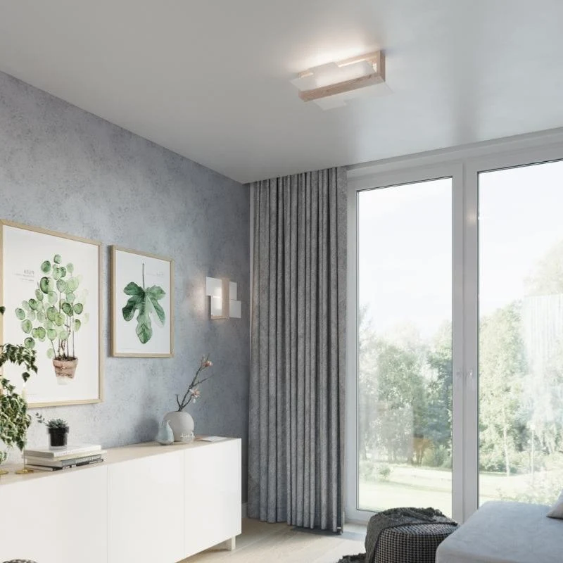 Applique Murale Bois Clair Rectangles de Verre pour Ampoule E27 Sollux