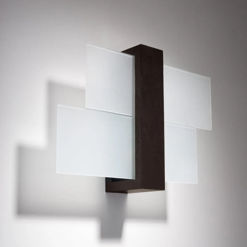 Applique Murale Bois Sombre Rectangles de Verre pour Ampoule E27 Sollux