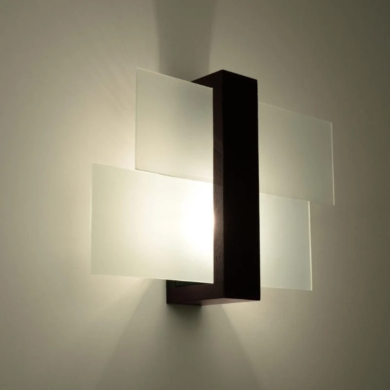 Applique Murale Bois Sombre Rectangles de Verre pour Ampoule E27 Sollux
