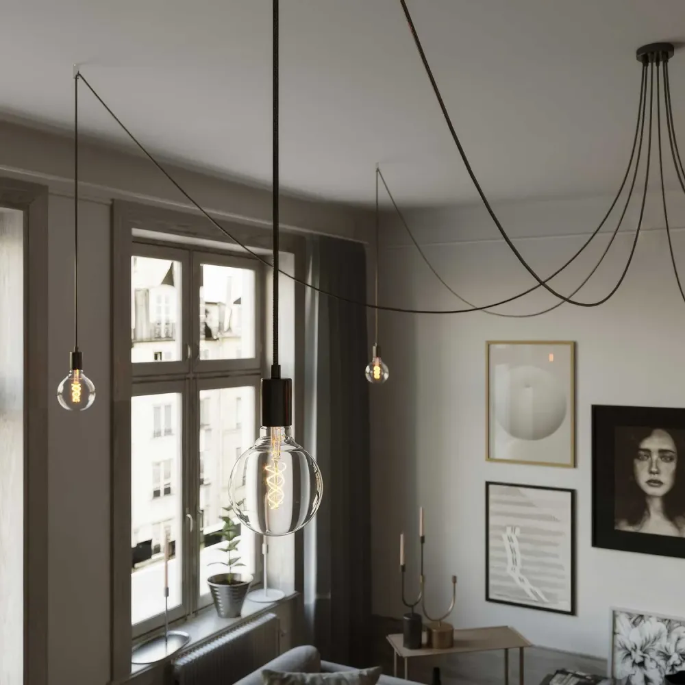 Spider - Suspension multiple avec 6 descentes, finition métal - Perle noire