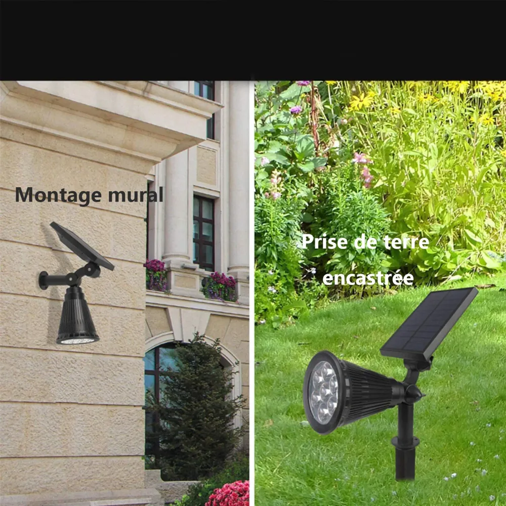 Spot solaire 2200mAh avec 7 couleurs de lumières etanche spot solaire encastrables éclairage pour chemins jardin balise so...
