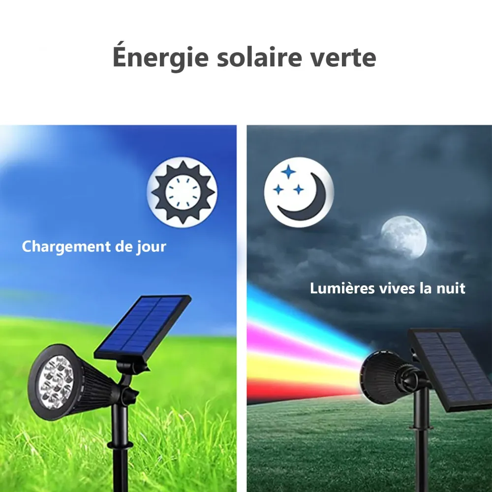 Spot solaire 2200mAh avec 7 couleurs de lumières etanche spot solaire encastrables éclairage pour chemins jardin balise so...