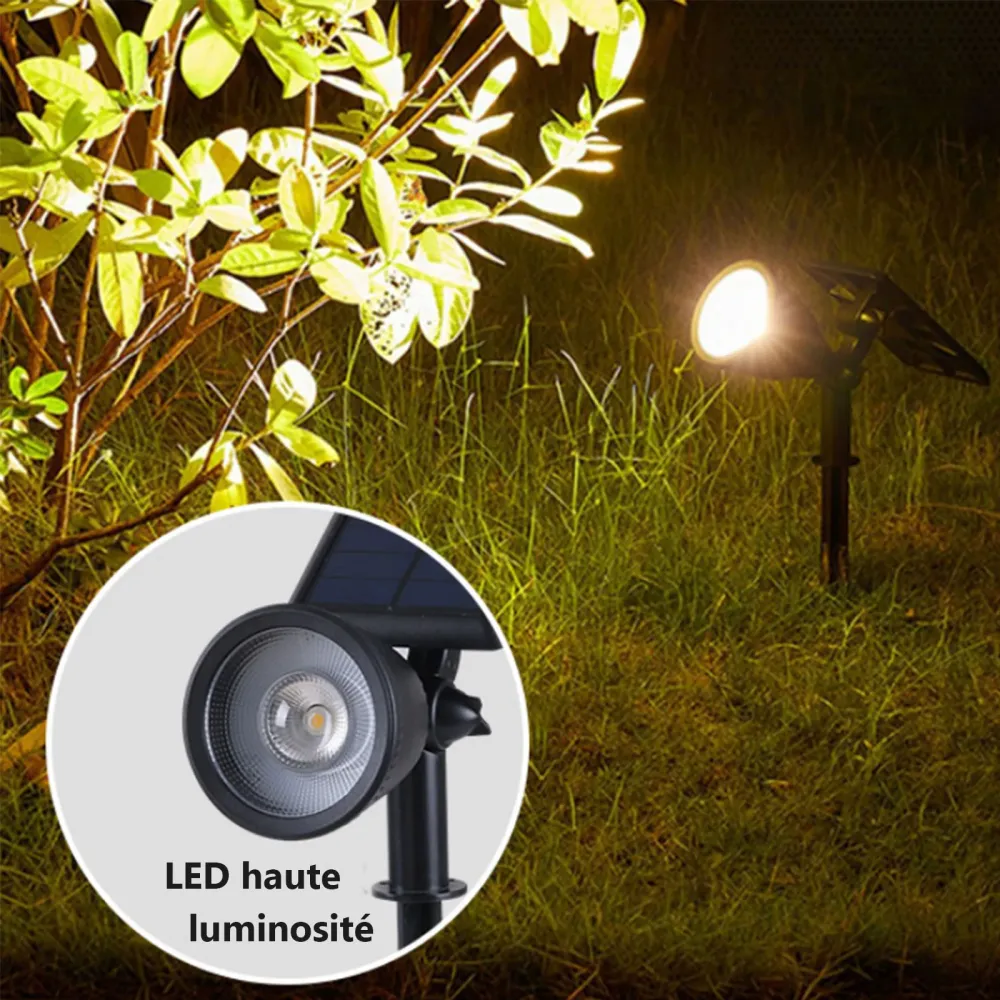 Spot solaire IPX5 200LM avec 2 modes réglables etanche spot solaire encastrables éclairage pour chemins jardin cours balis...
