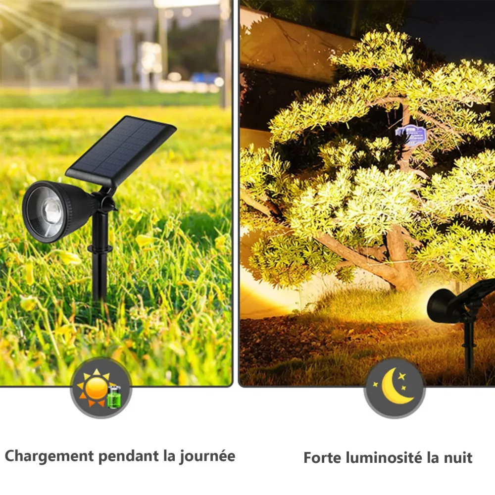 Spot solaire IPX5 200LM avec 2 modes réglables etanche spot solaire encastrables éclairage pour chemins jardin cours balis...