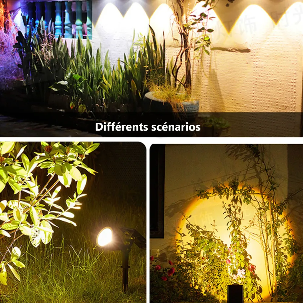 Spot solaire IPX5 200LM avec 2 modes réglables etanche spot solaire encastrables éclairage pour chemins jardin cours balis...