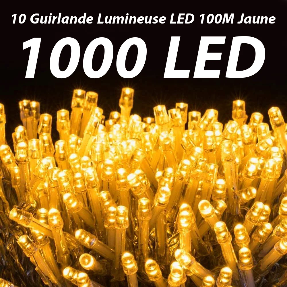 10 Guirlande Lumineuse LED 100M Jaune - 1000 LED Décorative Fête Extérieur Intérieur SQES