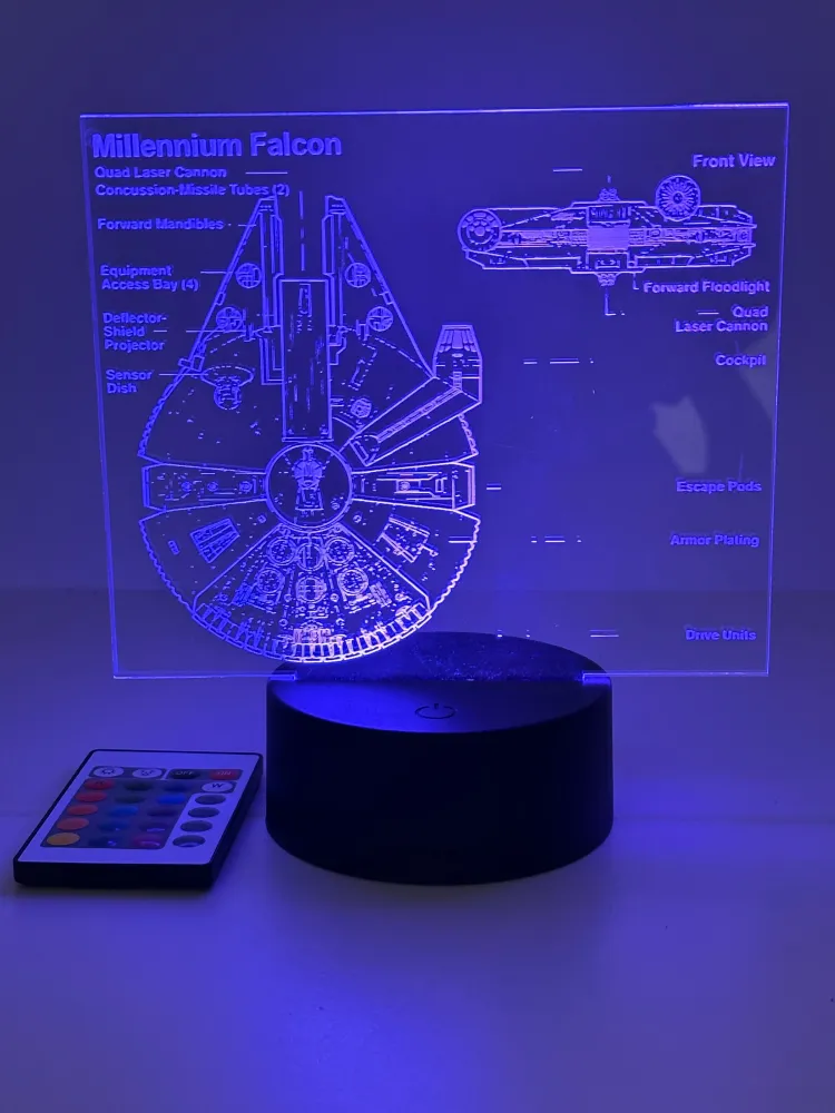 Lampe 3D personnalisée Star Wars Millennium Falcon Stick Olivier