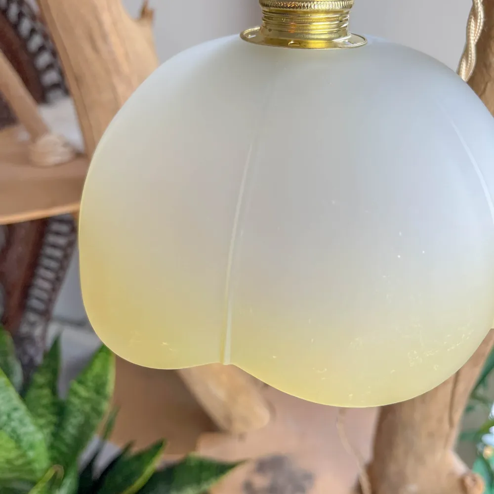 Suspension baladeuse abat-jour en verre dépoli vintage ambré – Lumière douce – Personnalisable