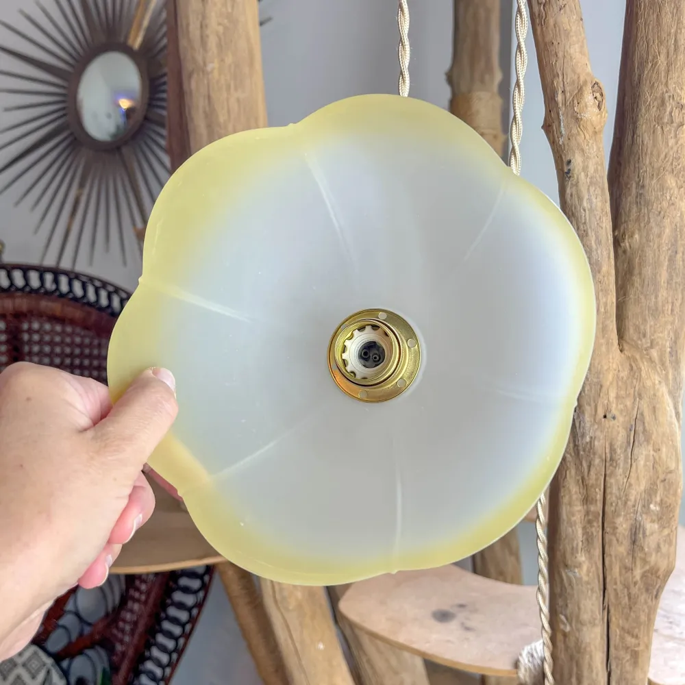 Suspension baladeuse abat-jour en verre dépoli vintage ambré – Lumière douce – Personnalisable