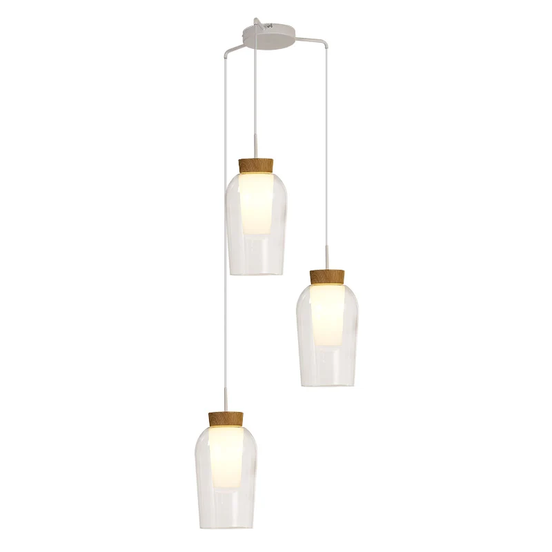 Suspension Cascade Nora Blanche/Bois 3 lumières Mantra 8276