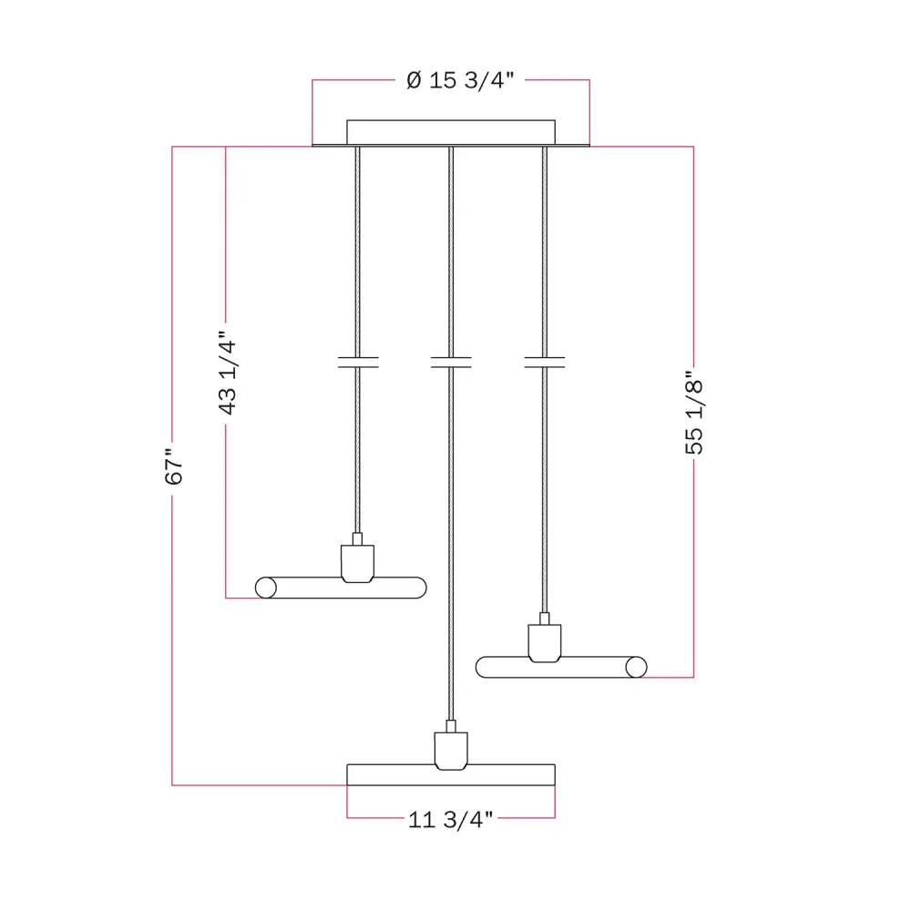 Suspension Esse14 3-chutes asymétriques avec Rose-One, complète avec câble en tissu et finitions métalliques - Blanc