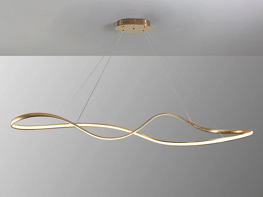 Suspension grande feuille or