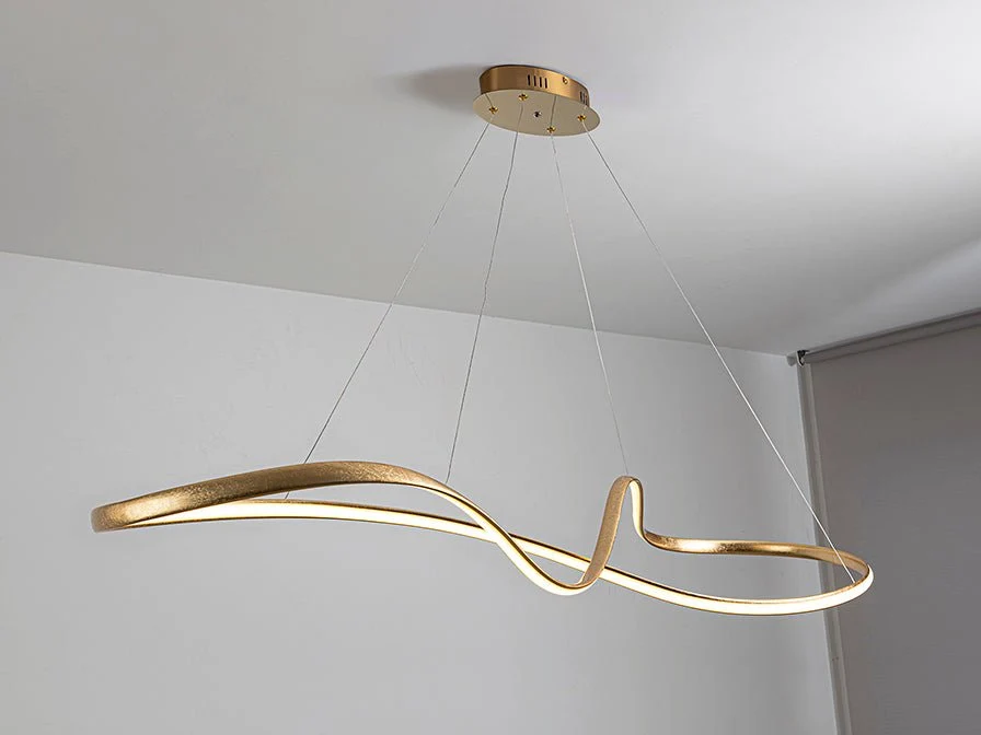 Suspension grande feuille or