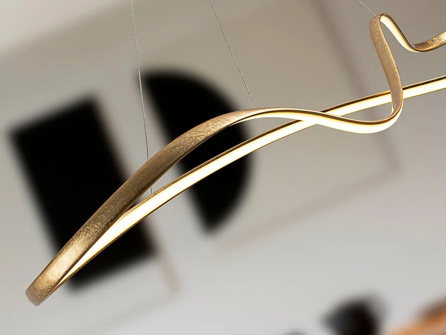 Suspension grande feuille or