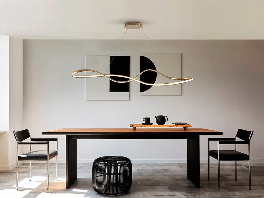 Suspension grande feuille or