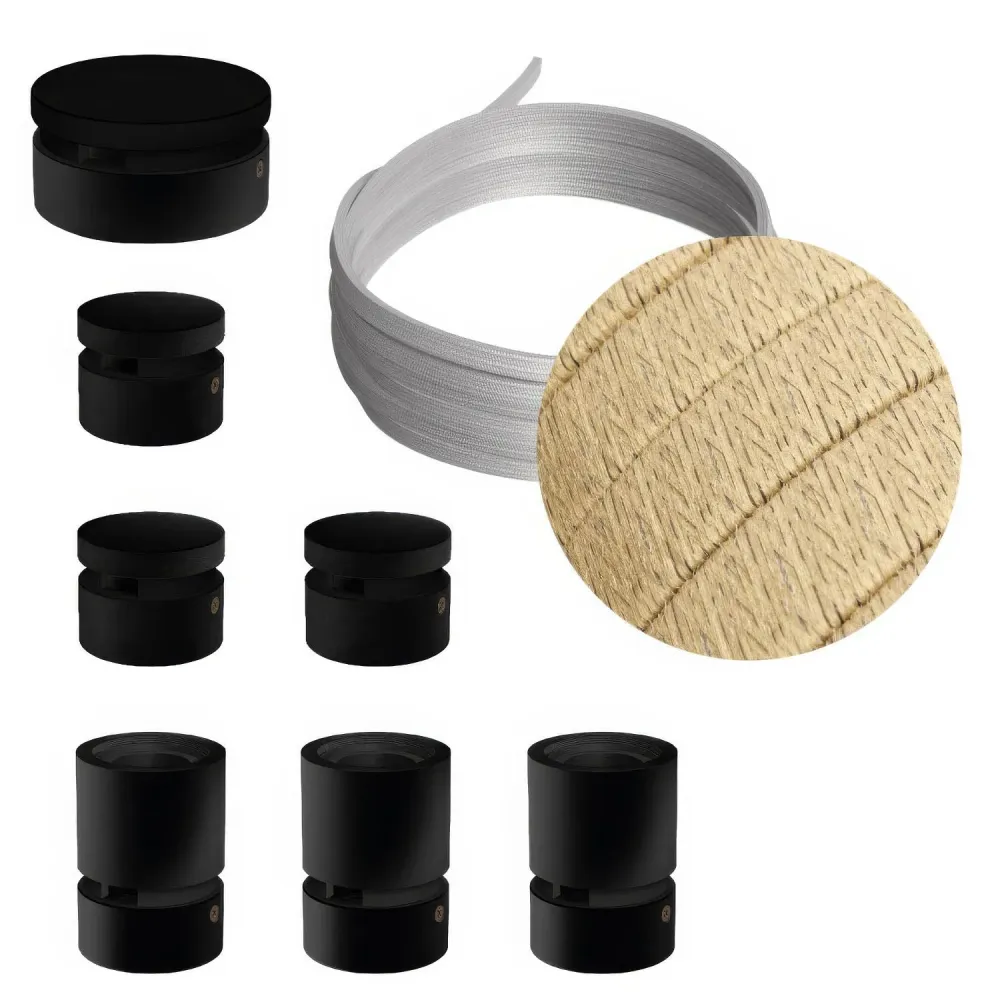 Système Filé Linear Kit - avec câble CN06 de 5 m pour guirlande lumineuse et 7 composants en bois peint en noir pour intér...