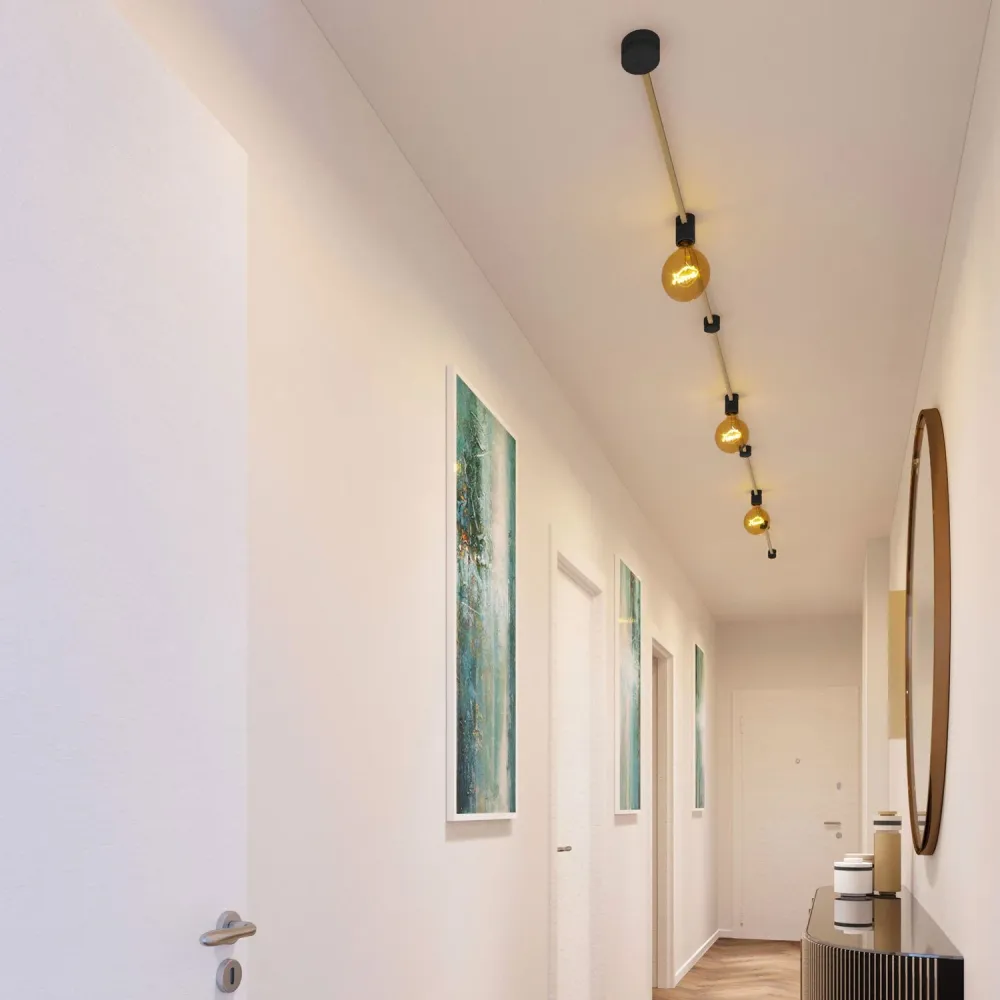 Système Filé Linear Kit - avec câble CN06 de 5 m pour guirlande lumineuse et 7 composants en bois peint en noir pour intér...